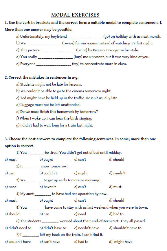 modal verbs have past participle exercise pdf